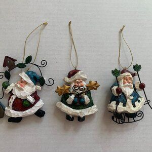 Share Costco Whimsical Santa Claus Christmas Ornaments Lot Of 3 Resin Wire Stars